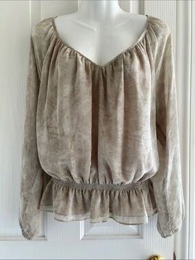 MICHAEL Michael Kors Taupe Sheer Peasant Blouse